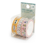 Set 3 Cintas Con Diseño Washi Tape Animalitos Village Color Diferentes Cute