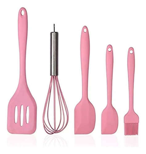 Juego Rosa De Utensilios De Silicón Para Cocina 5 Piezas 