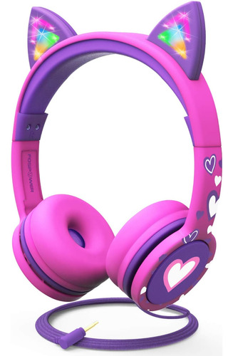 Auriculares Para Niños Fospower Rosa, Con Orejas Decorativas