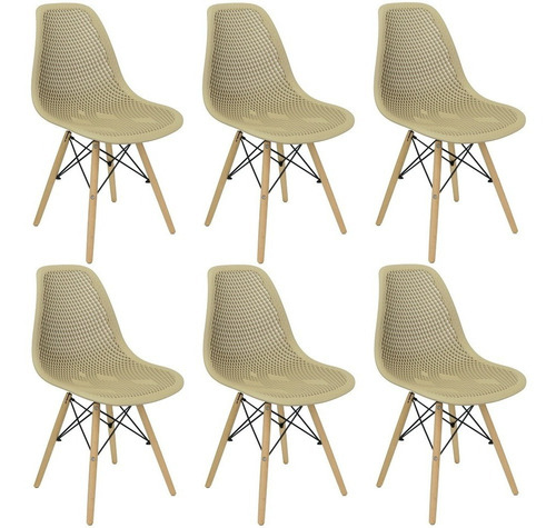 Kit 6 Cadeiras Charles Eames Colmeia Eiffel Base Madeira