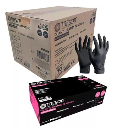 Guantes De Nitrilo Tresor Negro Talla M Pack X 10 Caja