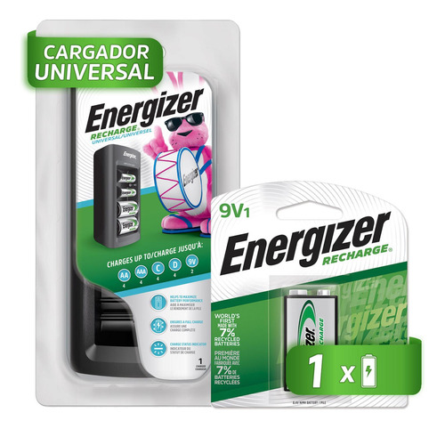 Cargador Universal De Pilas Energizer + 1 Pila 9v Recargable