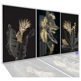 Quadros Decorativos Sala Quarto Folhas Gold Black