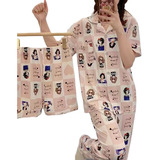 3 Pcs Pijama De Manga Corta Y Pantalón Corta Bonito Conjunto