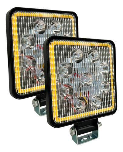 Par Faros 9 Hiper Led Cuadrado Con Estrobo Y Arillo De Color