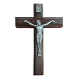 Cruz De Madera 16 Cm Para Colgar Pared - Cristo Plateado