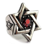 Anillo Estrella De David Acero Inoxidable Rojo Hombre Mujer