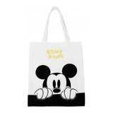 Bolsa Sacola Retangular Mickey Preto Branco Disney 40x33 Cm