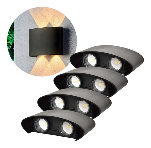 Kit 5 Luminária Arandela Led 4w Meia Lua 4 Facho Parede Ip65