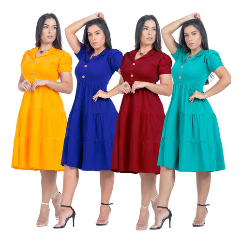 Kit 4 Vestidos Midi Tendencia Da Moda Senhora Evangelica