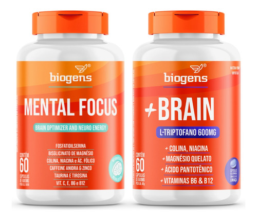 Kit Mental Focus E +brain, Dia E Noite, 60 Caps, Biogens