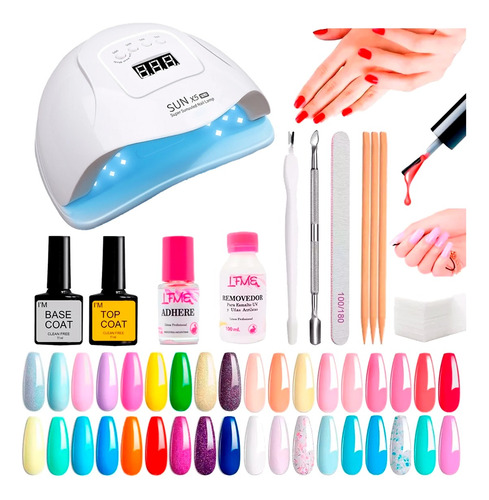 Kit Uñas Manicura Esmaltes Semipermanente Gel Cabina Uv Led