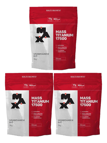 Kit 3 Mass Titanium - 17500 3kg Hipercalórico - Max Titanium