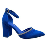 Zapato Taco Grueso Azul Gamuza