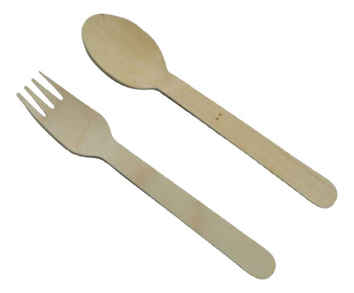 200 Pzs Tenedor Y Cuchara Desechable De Madera Biodegradable