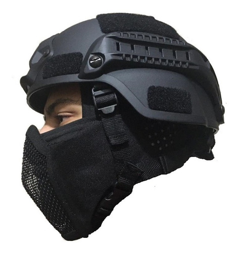 Conjunto Mascara E Capacete Airsoft Tatico Proteção Orelha