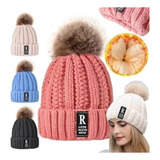 Gorro Lana Soft Peluche Con Pompón Destellos Invierno Moda