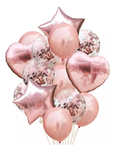 Bouquet Globo Latex Confetti Oro Rosa Corazon Estrella