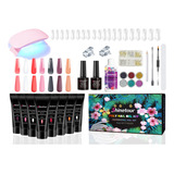 Kit Uñas Polygel 15mlx8 Manicure Lampara Uv Set Extensione