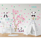 Adesivo De Parede Panda Na Arvore Flores Decoração Infantil