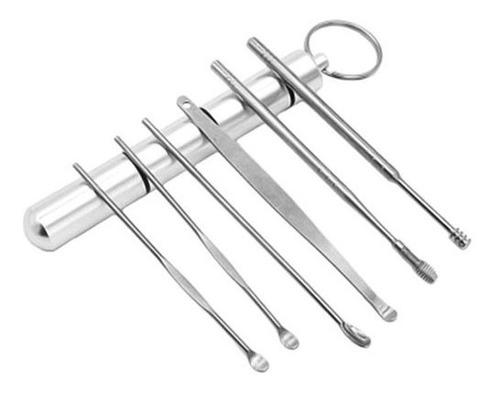 Extrator Cera De Ouvido Kit 6 Peças Aço Inox Limpeza