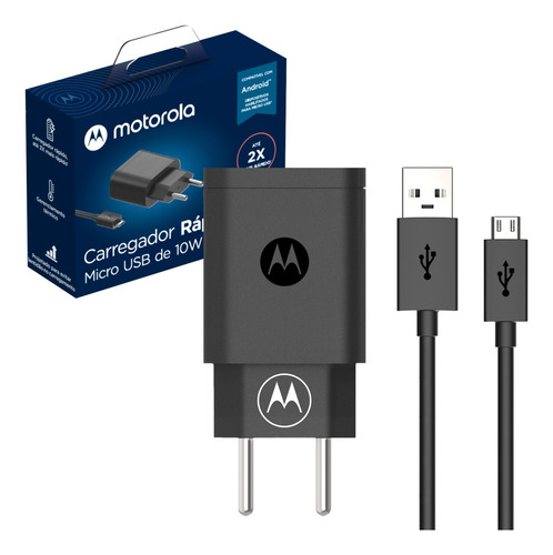 Carregador Rápido Motorola 10w Com Cabo Micro Usb Full