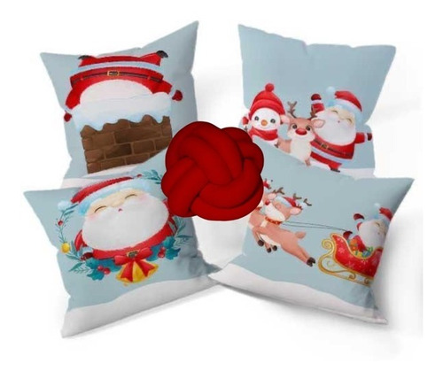 Kit 4 Almofadas Decorativas 45x45+1 Almofada Nó Grande Natal