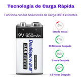 Baterias Pilas Rectangular Usb Recargable 9v 650mah Li-ion 