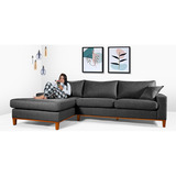 Sofá California 4 Lugares Living Chaise Linho Lado Direito Cor Preto