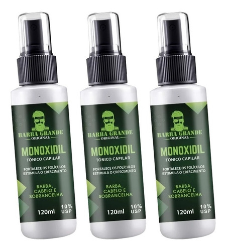 Monoxidil Barba Grande + Cabelo Combo 3 Unidades