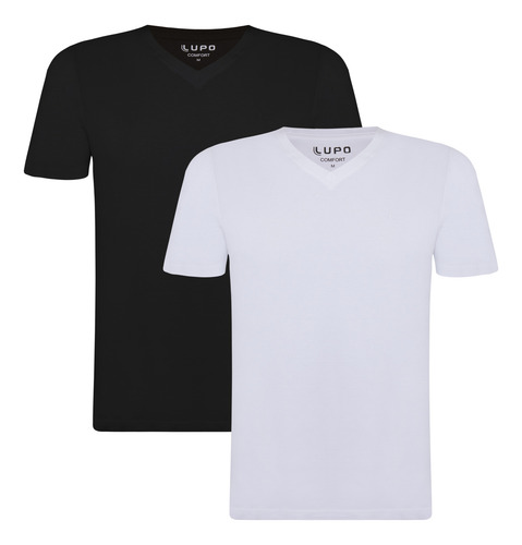 Kit 2 Camiseta T-shirt Lupo Algodão Elastano Gola V 75045-08