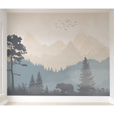 Papel De Parede Urso Floresta Montanhas Paisagem 3m² Vr608