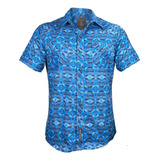 Camisa Caballero Vaquera Manga Corta Rodeo West Azul 4024