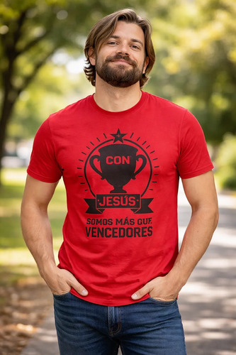 Playera Cristiana Con Jesus Somos Más Que Vencedores