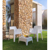 Set 2 Sillas Sillón Y Mesa Jardin Exterior Color Blanco   