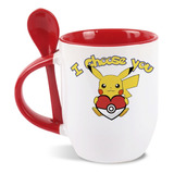 Taza Pokemon San Valentin Cuchara Roja Corazon Pokebola