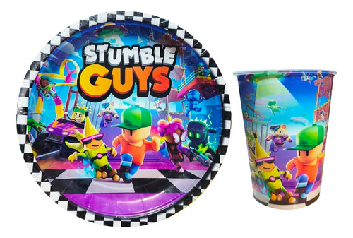 Stumble Guys Fiesta 40 Platos + 40 Vasos Desechables 