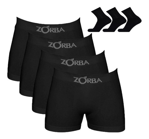 Kit 4 Cuecas Boxer Zorba Algodão 781 + 3 Pares De Meias M11