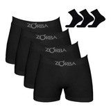 Kit 4 Cuecas Boxer Zorba Algodão 781 + 3 Pares De Meias M11