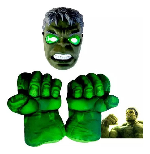 Combo Hulk X 3: Puños Derecho E Izquierdo + Mascara C/ Luz 