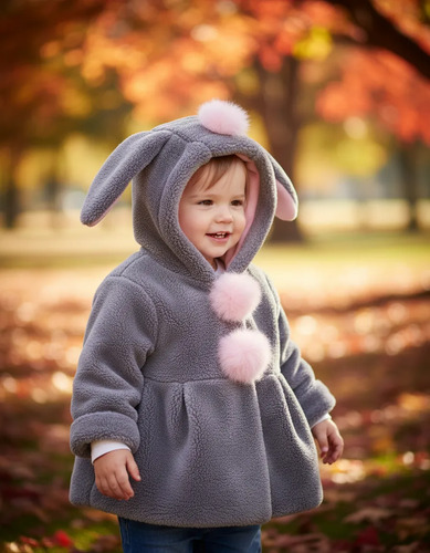 Abrigo Con Capucha Para Niñas Y Niñas Con Orejas De Conejo P