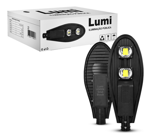 Luminária Super Led 100w Lumi Iluminação Pública Praça Rua De Poste Prova Dagua Branco Frio