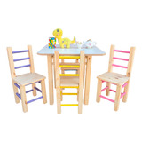 Conjunto Mesa Com 4 Cadeiras Colorida Infantil De Madeira 