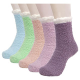 5 Pares De Calcetines Tipo Pantuflas Fuzzy De Invierno Para