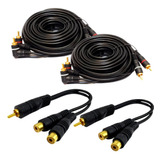 Kit 2 Cabos Rca 5 Metros E 2 Y 2 Femeas 1 Macho Para Modulo