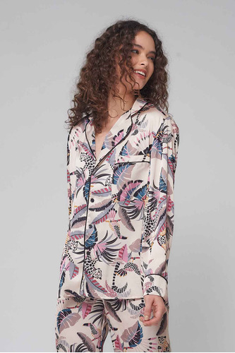 Camisa De Pijama Tropical Jungle De Satén Mujer Luz De Mar