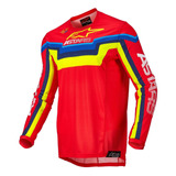 Jersey Para Motocross Techstar Quadro Roj/ama Fluo/azl