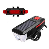 Farol Lanterna Bike Led Usb Recarregável Solar Com Buzina