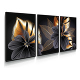 Quadro Decorativo Flor Gold Floral Hall Sala Quarto Casal