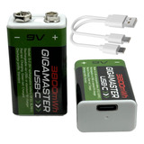 Bateria Litio 9v Recargable Usb Tipo C Pila Rectangular 